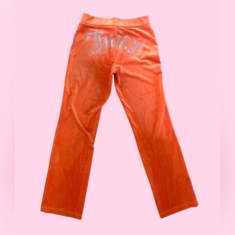 🧡 Juicy Couture orange velour track pants with rhinestone logo - small